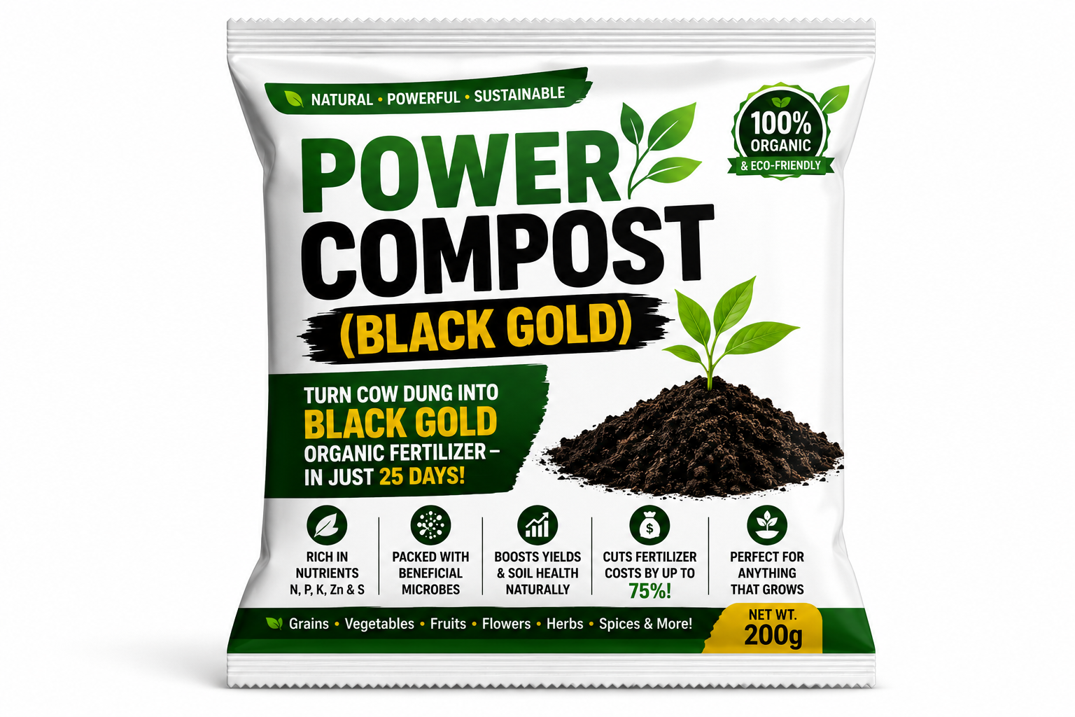 Black Gold Power Compost packaging
